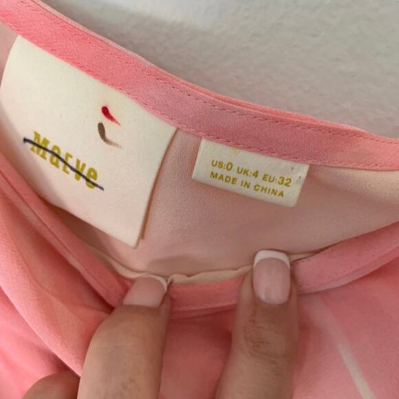 Anthropologie Maeve Pink Silk Asymmetrical Hem Mini Cocktail Dress Size 0 - Picture 8 of 8